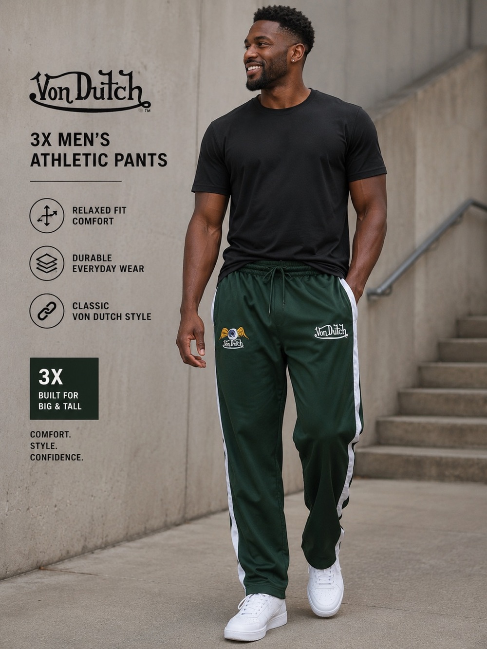 Von Dutch men 3xlAthletic Track Pants with White Side Stripe new wo tag